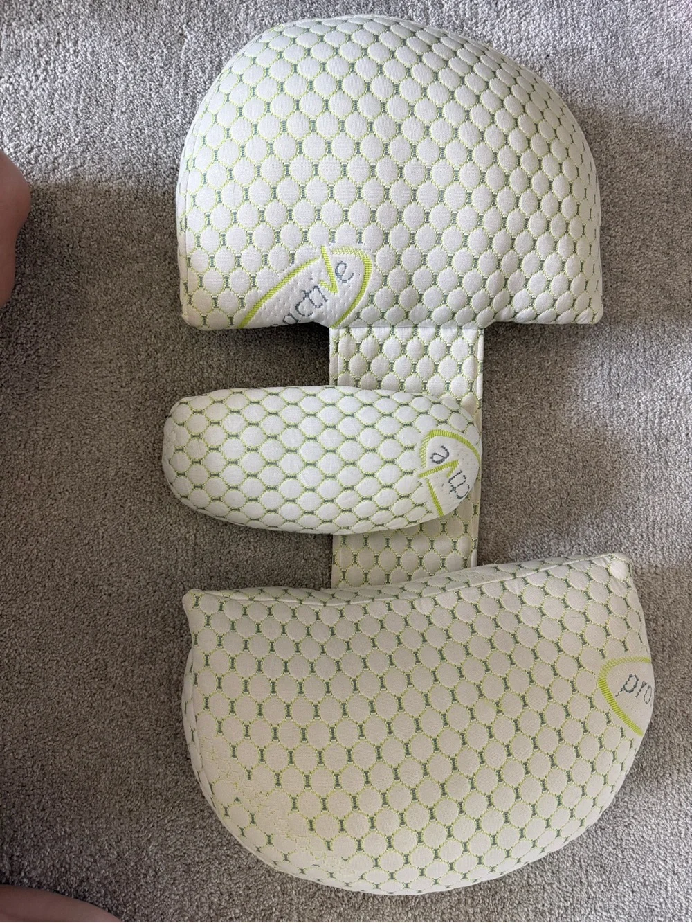 White & Lime Green Quilted pregnancy Pillow